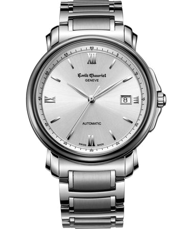 EMILE CHOURIET Men's Automatic Stainless Steel White Dial Watch 39mm