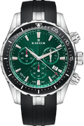 Edox Herenhorloge - Grand Ocean Chronograaf met groene wijzerplaat, zwarte duikring en rubberen band. Swiss Made duikhorloge van 43mm.