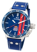 TW Steel CS112 45mm Canteen horloge met blauw-rode wijzerplaat en Red Bull Ampol Racing logo, herenhorloge met blauwe lederen band.