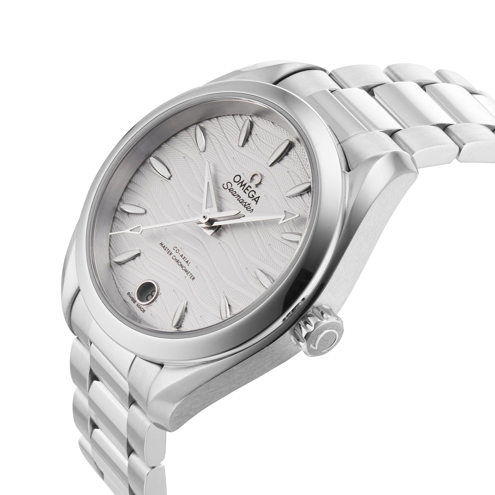 Omega Seamaster Aqua Terra 150M Co-Axial Master Chronometer dameshorloge 34mm met zilveren wijzerplaat en roestvrijstalen schakelband. Luxe Zwitsers horloge voor dames in de categorie sieraden en horloges.