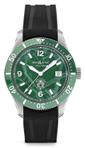 Montblanc 1858 Iced Sea Automatic Date ref: 129765 Herenhorloge 41mm met groene wijzerplaat en zwarte rubberen band. Luxe duikhorloge met datumfunctie.