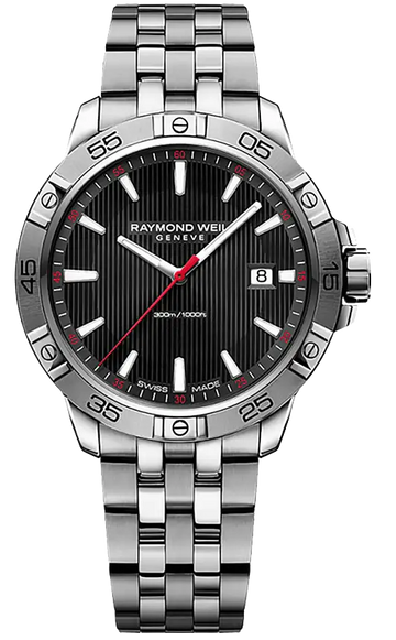 Raymond Weil Tango 300 Duikhorloge 45mm 30ATM met zwarte wijzerplaat, roestvrijstalen kast en band, ideaal voor heren duikers.