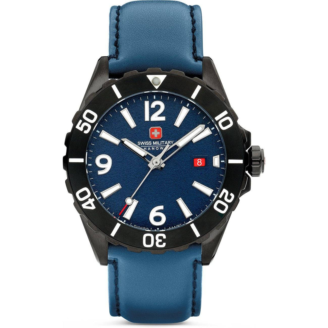 Swiss Military Hanowa Land SMWGB0000250 Carbon Peak heren horloge met blauwe wijzerplaat en leren band. Swiss Military Hanowa horloge online kopen voor stijlvolle en duurzame accessoires.