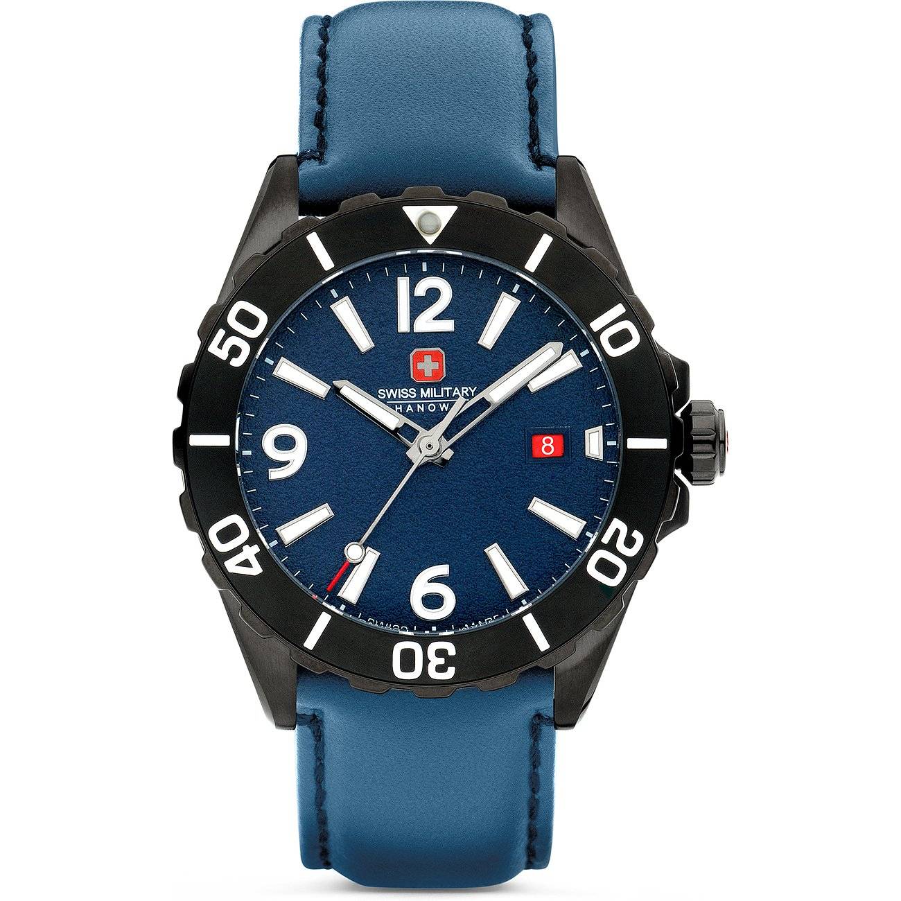 Swiss Military Hanowa Land SMWGB0000250 Carbon Peak heren horloge met blauwe wijzerplaat en leren band. Swiss Military Hanowa horloge online kopen voor stijlvolle en duurzame accessoires.