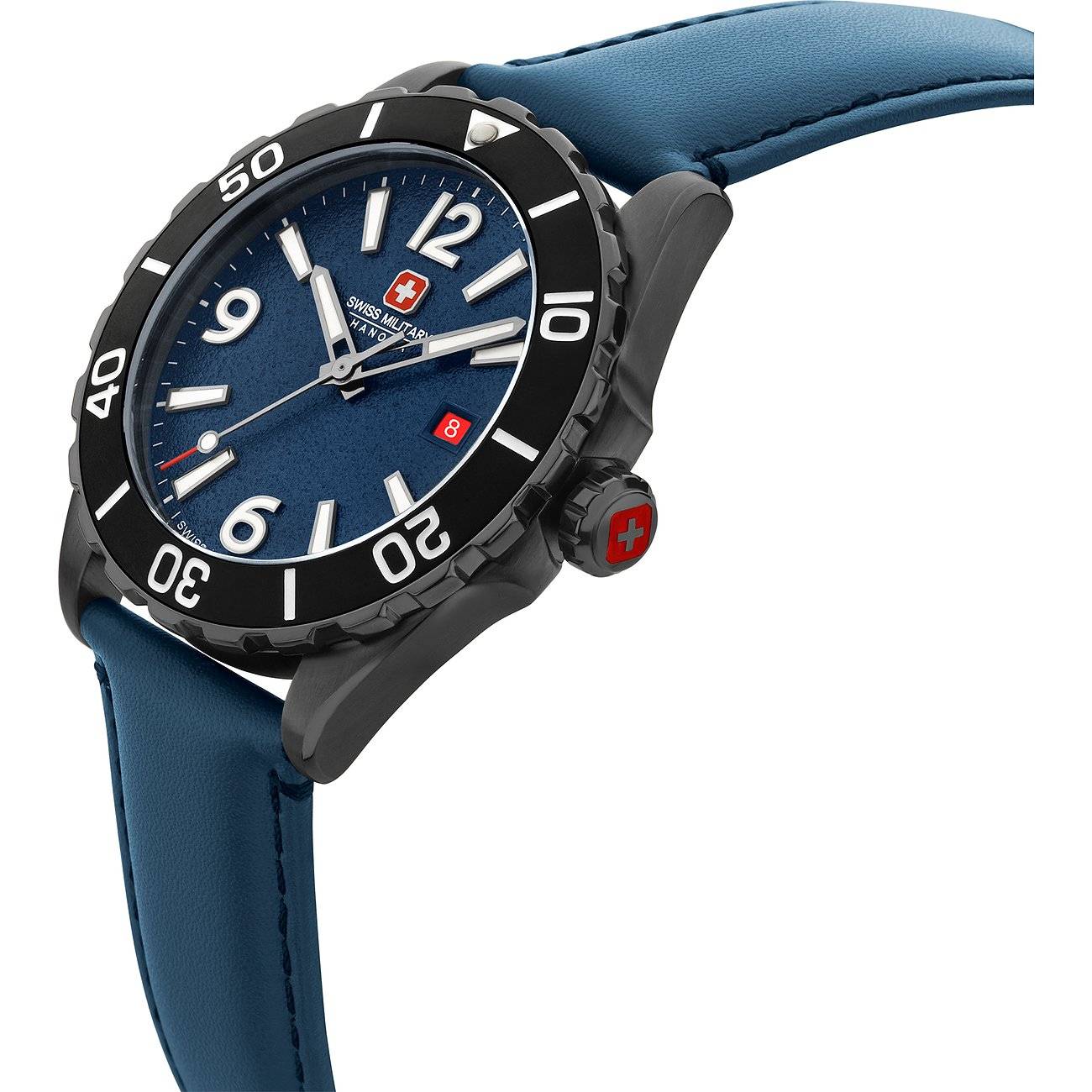 Swiss Military Hanowa Land SMWGB0000250 Carbon Peak heren horloge met blauwe wijzerplaat en leren band. Swiss Military Hanowa horloge online kopen.