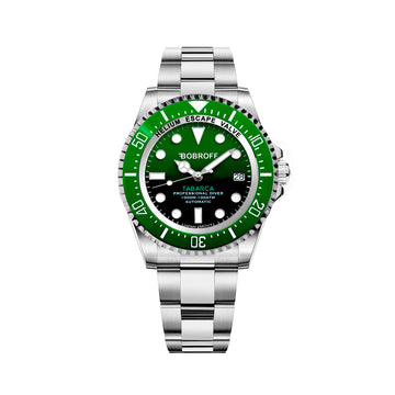 BOBROFF Men's Automatic Stainless Steel 1000M Diver Watch Green Dial 44mm