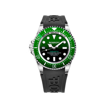 BOBROFF Men's Automatic 1000M Diver Watch, Stainless Steel, Green Dial 44mm