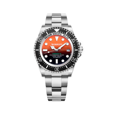 BOBROFF Men's Automatic Steel Diver Watch Orange Dial 44mm