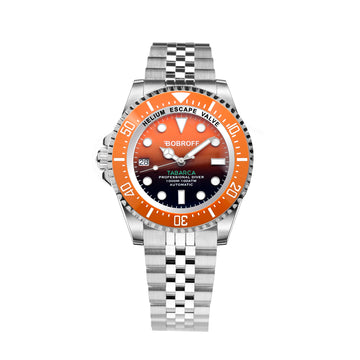 BOBROFF Men's Automatic 1000M Diver Steel Watch Orange Dial Sapphire 44mm