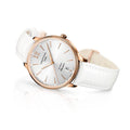 Certina DS Dream Dameshorloge 38mm met witte lederen band en roségouden kast, elegant Zwitsers horloge voor dames met datumweergave.