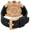 TW Steel ACE403 Swiss Made Herenhorloge 44mm met roségouden kast en zwarte siliconen band, achterkant met gravure en schroefdeksel.