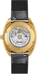 Achterzijde van de Certina DS-2 Powermatic 80 - C0244073736100 herenhorloge 40mm met zichtbare Zwitserse mechanische uurwerkdetails.