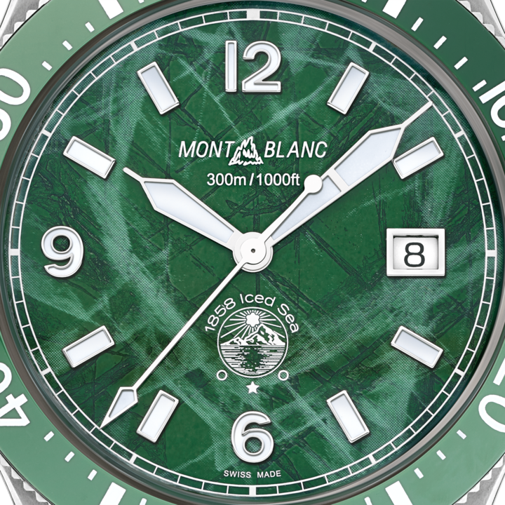 Montblanc 1858 Iced Sea Automatic Date ref: 129765 Herenhorloge 41mm met groene wijzerplaat en datumaanduiding. Luxe duikhorloge, Swiss Made.