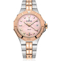 Edox Delfin dames duikhorloge 38mm 20ATM kopen met roze parelmoeren wijzerplaat en roségoud accenten. Luxe Swiss Made horloge voor dames.