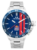 TW Steel CS111 Canteen Herenhorloge 45 mm met blauwe wijzerplaat, Red Bull Ampol Racing logo en zilverkleurige metalen band. Sportief horloge voor heren.