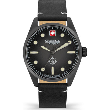 Swiss Military Hanowa Land SMWGA2100540 Horloge met zwarte wijzerplaat en leren band, heren horloge voor outdoor en dagelijks gebruik.