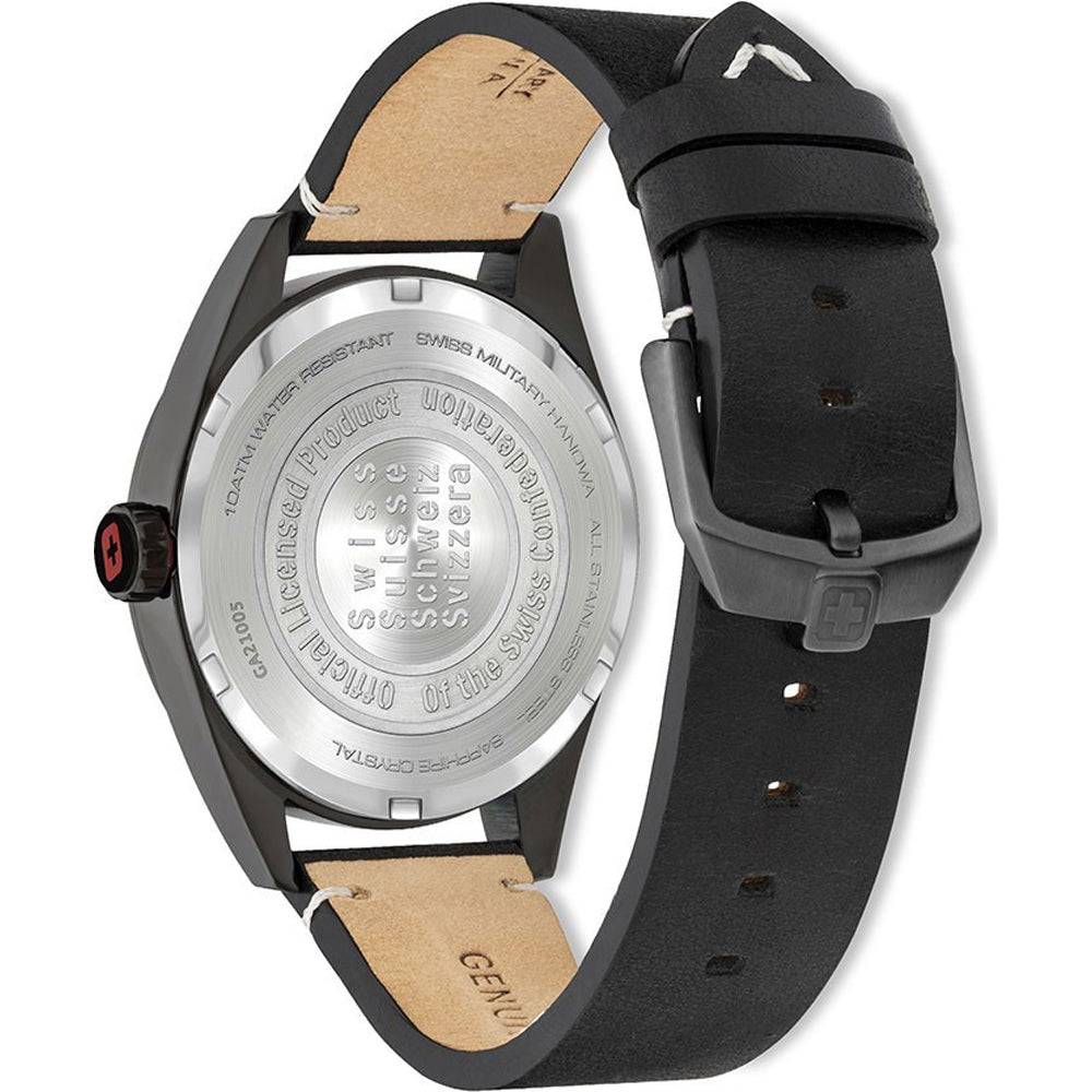 Swiss Military Hanowa Carbon Peak 44mm horloge met groene wijzerplaat en leren band, herenhorloge voor outdoor en dagelijks gebruik.