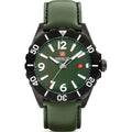 Swiss Military Hanowa Carbon Peak 44mm horloge met groene wijzerplaat en leren band, herenhorloge voor outdoor en dagelijks gebruik.