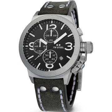 TW Steel Canteen CS105 Herenhorloge 45mm met zwart leren bandje en stalen kast, ideaal voor een stoere en stijlvolle uitstraling.